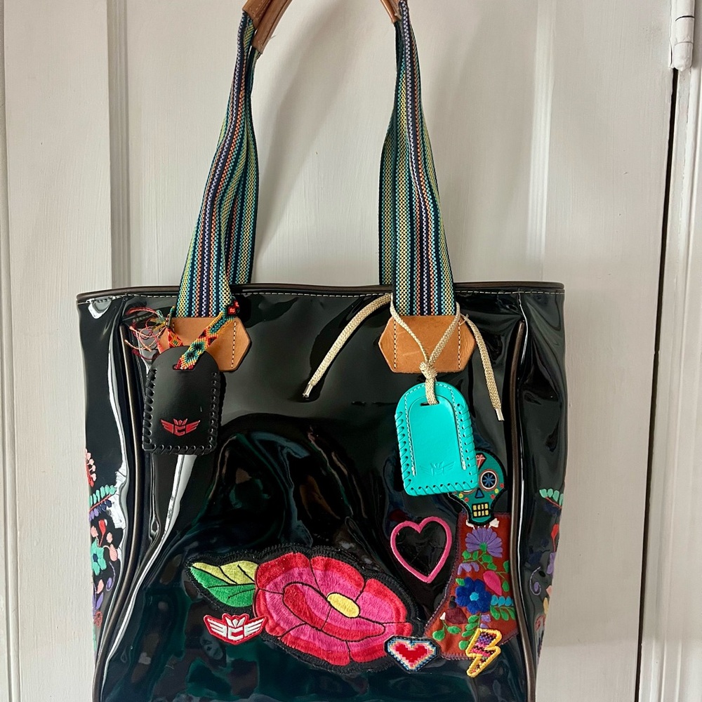 Consuela Black Tote with Colorful Embroidery
